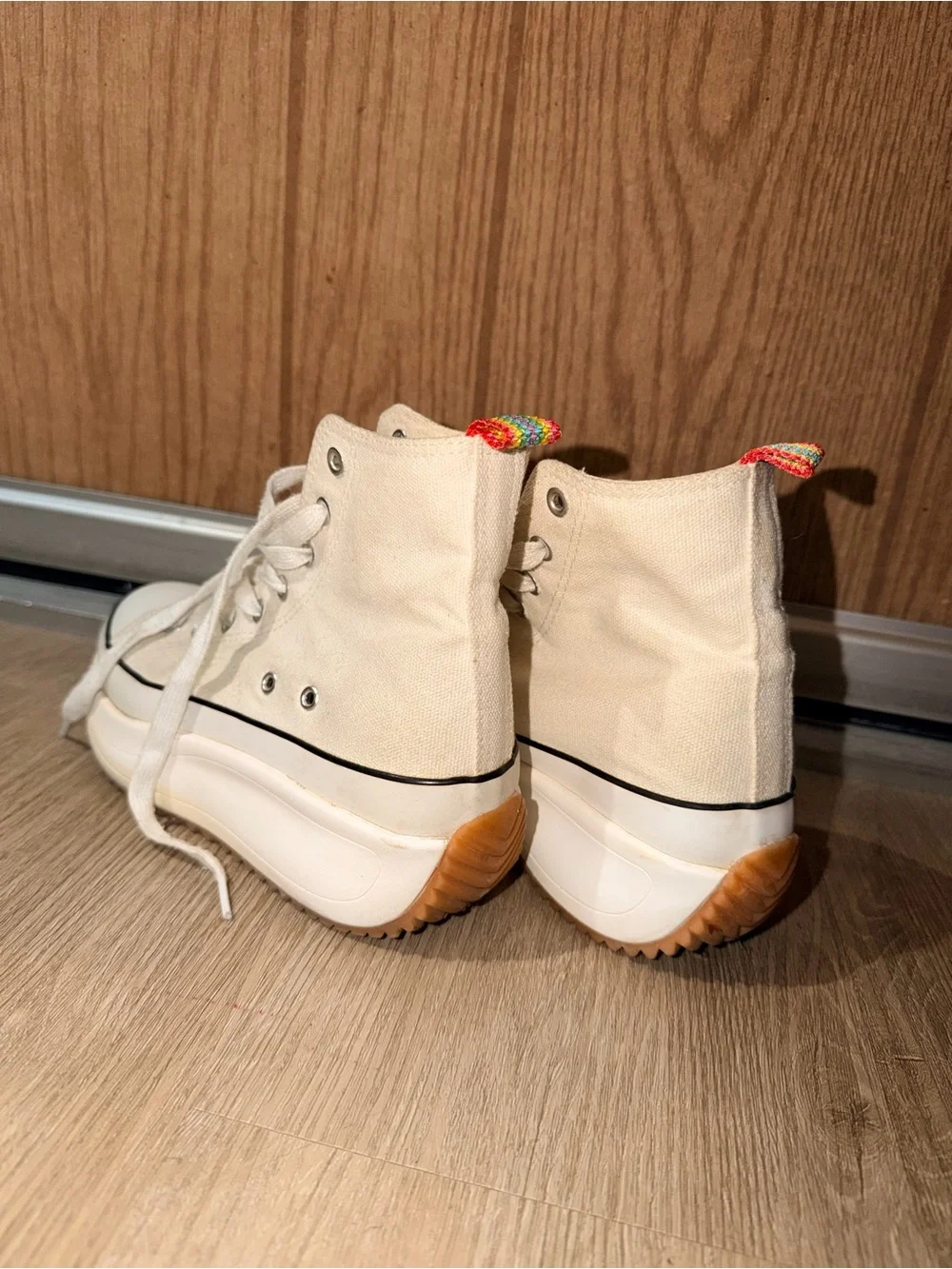 Platform High-Top Canvas Sneakers in Cream
